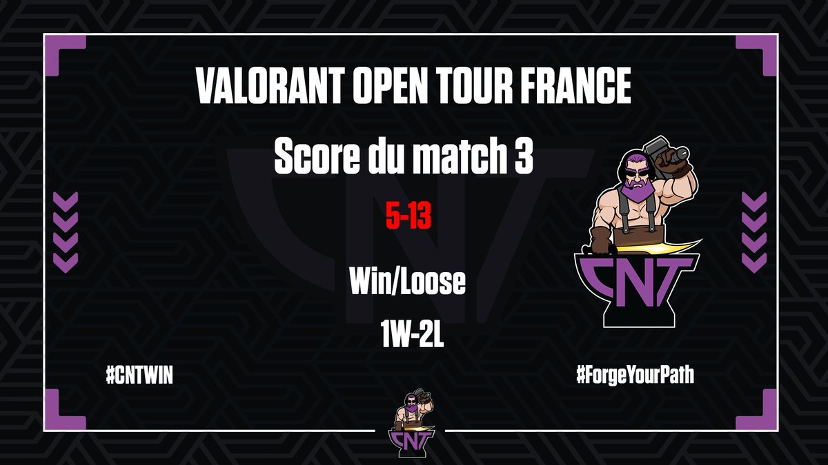 Troisième match, deuxième défaite. C'est dur. Mais pas d'abandon possible.

5-13 L

GG WP!

#ForgeYourPath #CNTWIN