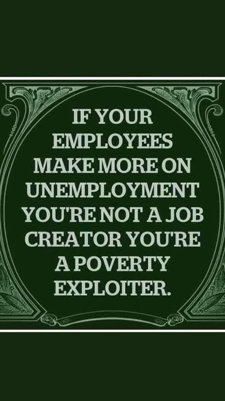 Oma_Opa_Love_U's tweet photo. Corporate America: "of course fast-food jobs pay shit, they're entry level jobs for teenagers, not some career choice."

American Workers: "Ok. We quit and will find jobs that pay living wages."

Corporate America: "Waaaah.. no one wants to work anymore."

#GeneralStrike https://t.co/Glr21ptMVw