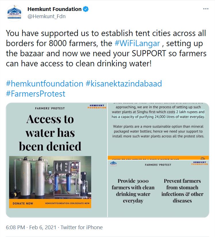 Hemkunt Foundation has been at the forefront of incentivising this protest. They provide everything at the border from WiFi ,tents to literally every comforting thing. Look at the snapshots: