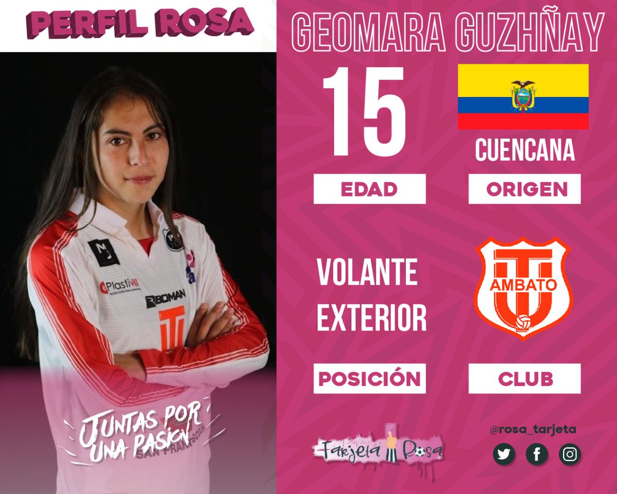 rosa_tarjeta's tweet photo. #PerfilRosa
🔆 G E O M A R A G U Z H Ñ A Y
🔆 Edad: 15 años / 13 de Julio de. 2005
🔆Estatura: 1,64 cm
🔆 Estudió en el colegio Herlinda Toral
🔆 Posición: Volante Exterior
🔆 Empezó a jugar a los 4 años https://t.co/c2e2hLVZ7z