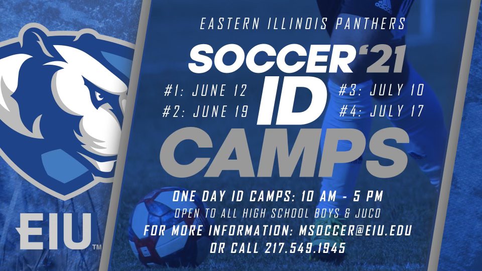 Coach_RonnieB's tweet photo. 🚨🚨 CAMP ALERT!!!🚨 🚨
EIU Men’s Soccer announces ID-Camp dates for summer of 2021.
Save the date, online registration will open soon. #eiums⚽️🔵 https://t.co/jn9WXQ84TX
