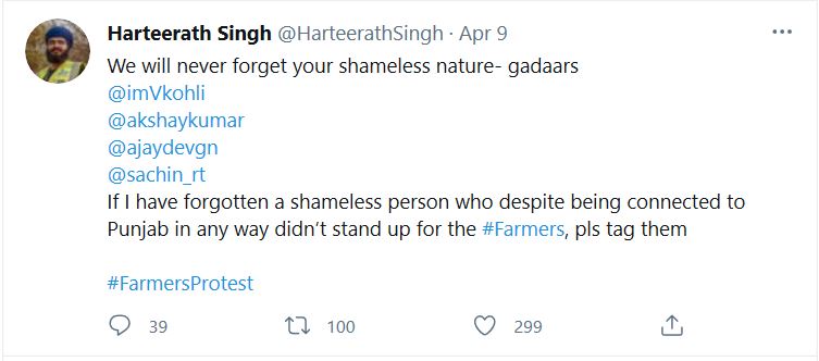 He is abusing Virat Kohli, Bharat Ratna Sachin Tendulkar and all those from Bollywood who are not speaking in support of Farmers protest.