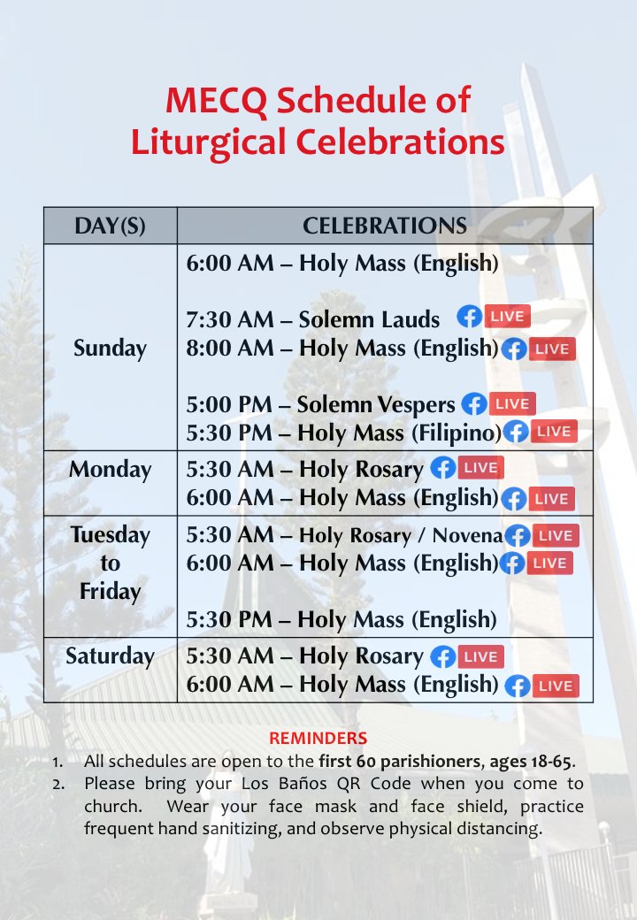 DSSTCJ_Official's tweet photo. MECQ Mass Schedule

#DSSTCJ https://t.co/mT3375Sjo3