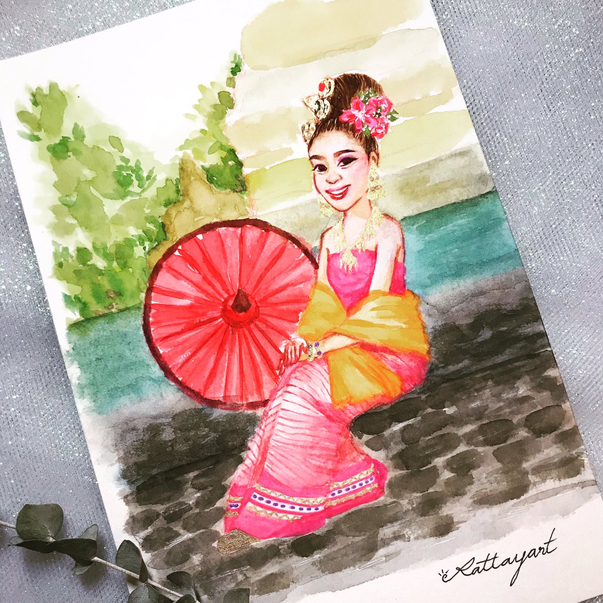 Rattayart's tweet photo. My #watercolor painting. #rattayart #ThaiTraditionalOutfit #thaigirl https://t.co/6SfgIKQN9j