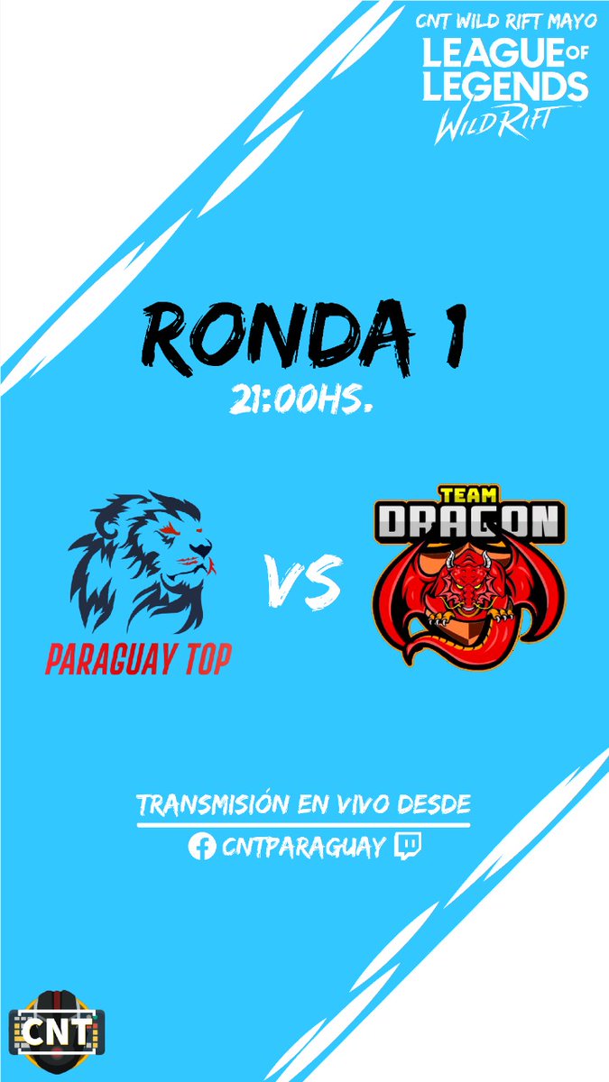 Hoy el equipo, demostrará su valía, en su primera partida competitiva oficial en WildRift contra un gran equipo!
21:00hs Py.