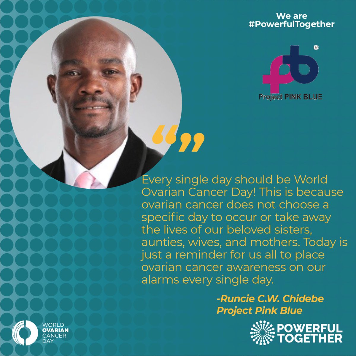 runciecwc's tweet photo. "Everyday should be #WorldOvarianCancerDay #Ovariancancer does not choose a specific day to occur or take away the lives of our beloved sisters, etc.
Today is just a reminder for us to place ovarian cancer awareness on our alarms every single day"
#PowerfulTogether
#WOCD2021 https://t.co/efMPqq4VfF