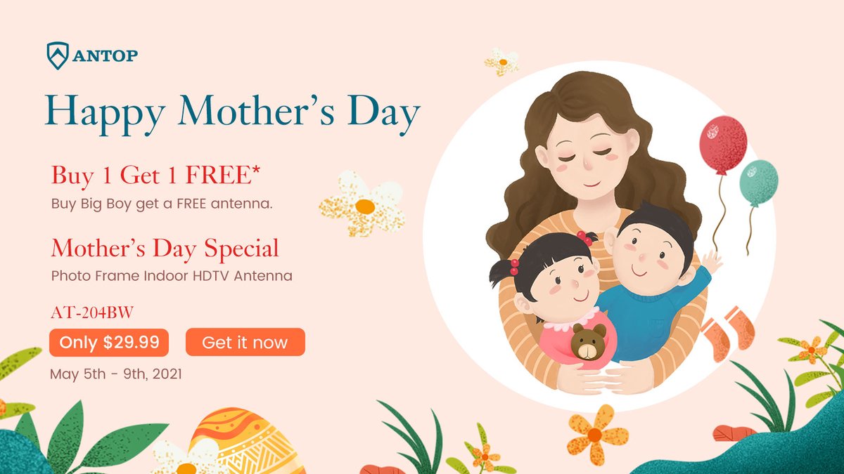 Get a great gift for mom! 🎁
Buy 1 Get 1 FREE——Buy Any Big Boy series antenna and get a FREE AT-100 indoor antenna.
👉antopusa.com/antop-product/…
Also Don’t miss out on Mother’s Day Special! 
Get it now
👉 antopusa.com/product/smartp…

#Antop #antenna #indoorantenna #MothersDay #bigboy