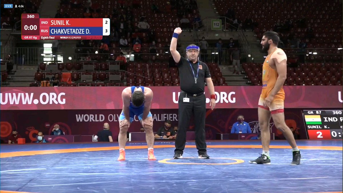  #Wrestling  #WorldOlympicQualifier GR 77kg: Gurpreet Singh loses via tech. superiority against Rafig HUSEYNOV (AZE) GR 87kg: Sunil Kumar goes down fighting against Rio champion Davit CHAKVETADZE (RUS) 2-3. Quota ruled out in both categories for India. #WrestleSofia