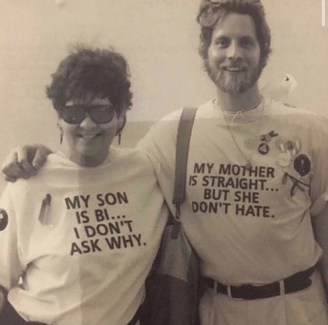 AwarenessBi's tweet photo. Mother and son, on their way to pride 1985. #weexist #bi #bisexual #bisexualrp #bisexualmemes #bisexualpride #bisexualgirls #bisexuality #bisexualboys #lgbt #lgbtq🌈 #loveislove #untoldpride #bisexualitypride #gay #pride #bierasure #lgbtmemes https://t.co/byFKcfHeED