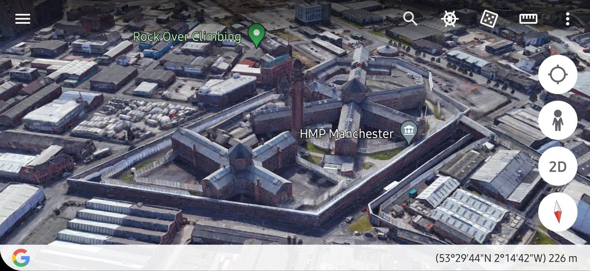 MarkRJones1970's tweet photo. Strangeways prison looks amazing from above on Google Earth #HMPManchester https://t.co/356Wb6KISo