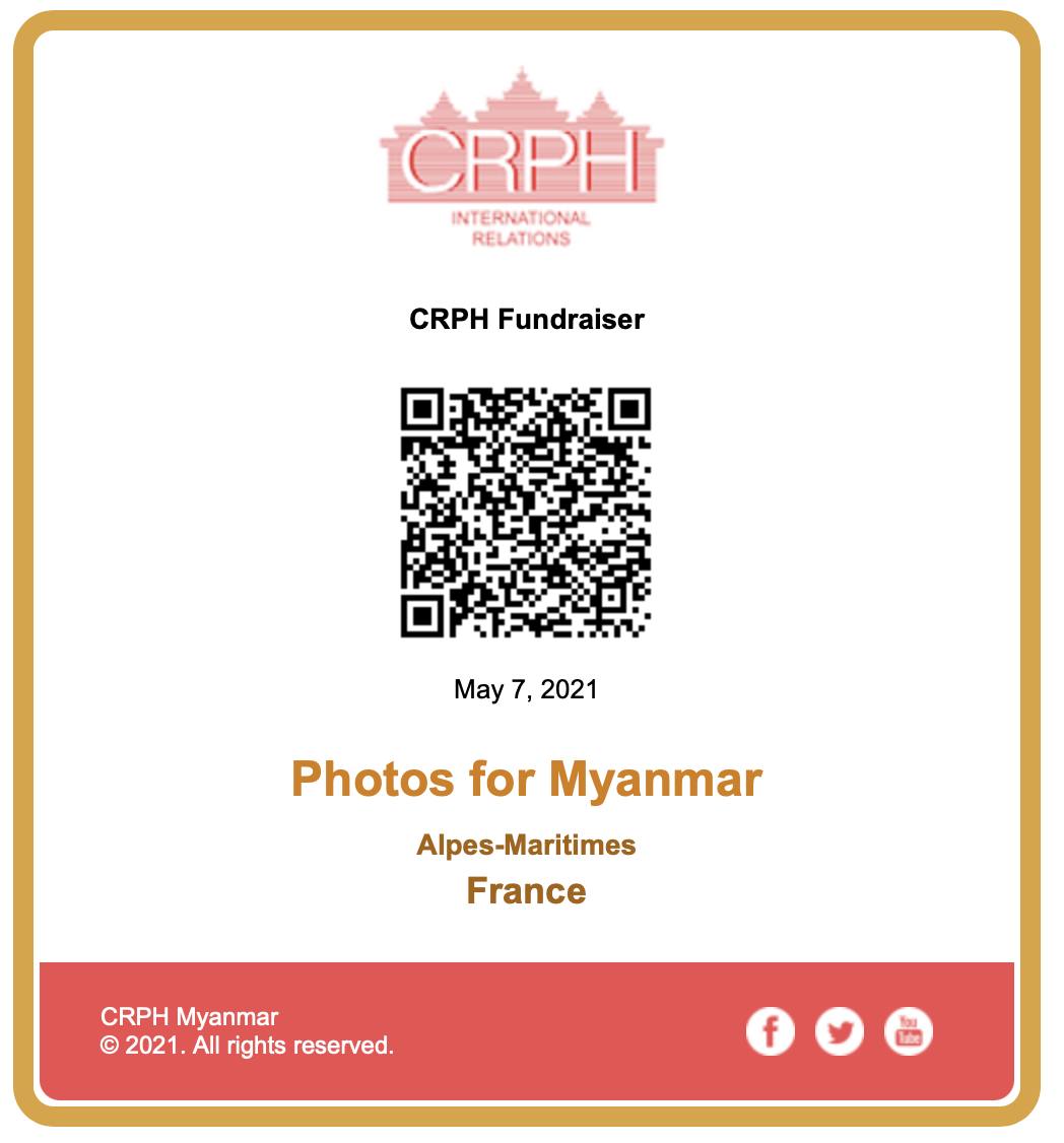 PhotosMyanmar's tweet photo. Very happy to share that photos-for-myanmar is officially certified as a fundraising campaign for and by #CRPH
We will do our best to raise funds and support #Myanmar 😊

Please help us spread the word and together we will win 🙏

https://t.co/9oyEUGyMIX 

https://t.co/b2brO7N4WY https://t.co/S8MhENV9Mm