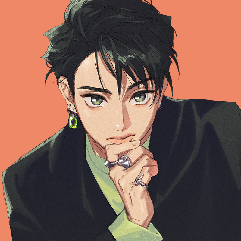 jewelry 1boy male focus solo earrings ring black hair  illustration images