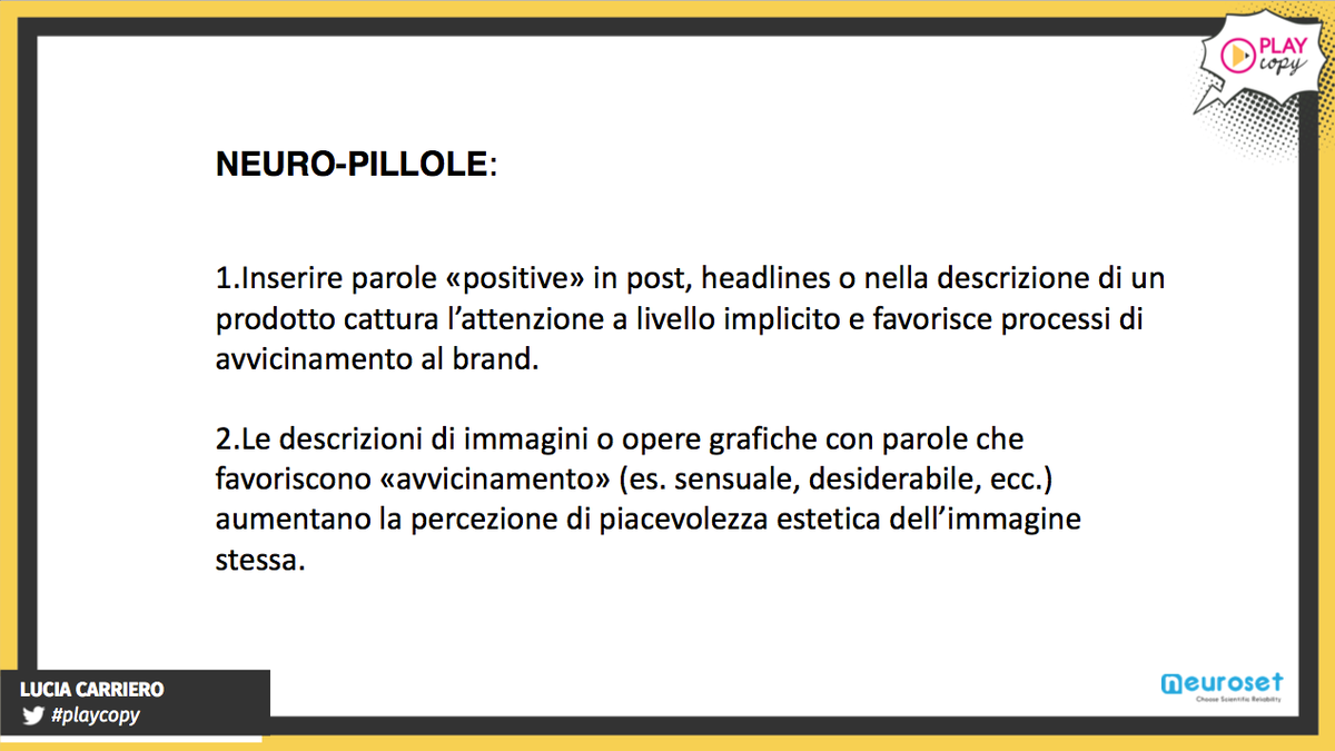 play_copy's tweet photo. ✌️+✌️ "Super potere 4: le parole possono avvicinarci o allontanarci dal brand." Lucia Carriero @NeurosetIT

#playcopy #neuromarketing #copywriting https://t.co/ZnCDnpsQVs