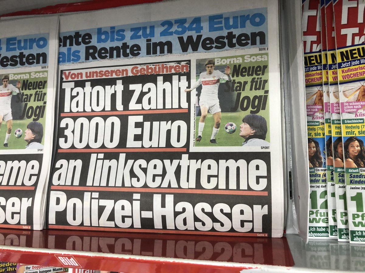 Erste mal, dass ich das Gefühl habe, meine GEZ-Gebühren kommen an der richtigen Stelle an! 🤗 Was geht eigtl so bei <a href="/jreichelt/">Julian Reichelt</a>? 
#PoliceBrutality #rassismusstudie #HufeisenTheorien #tatort