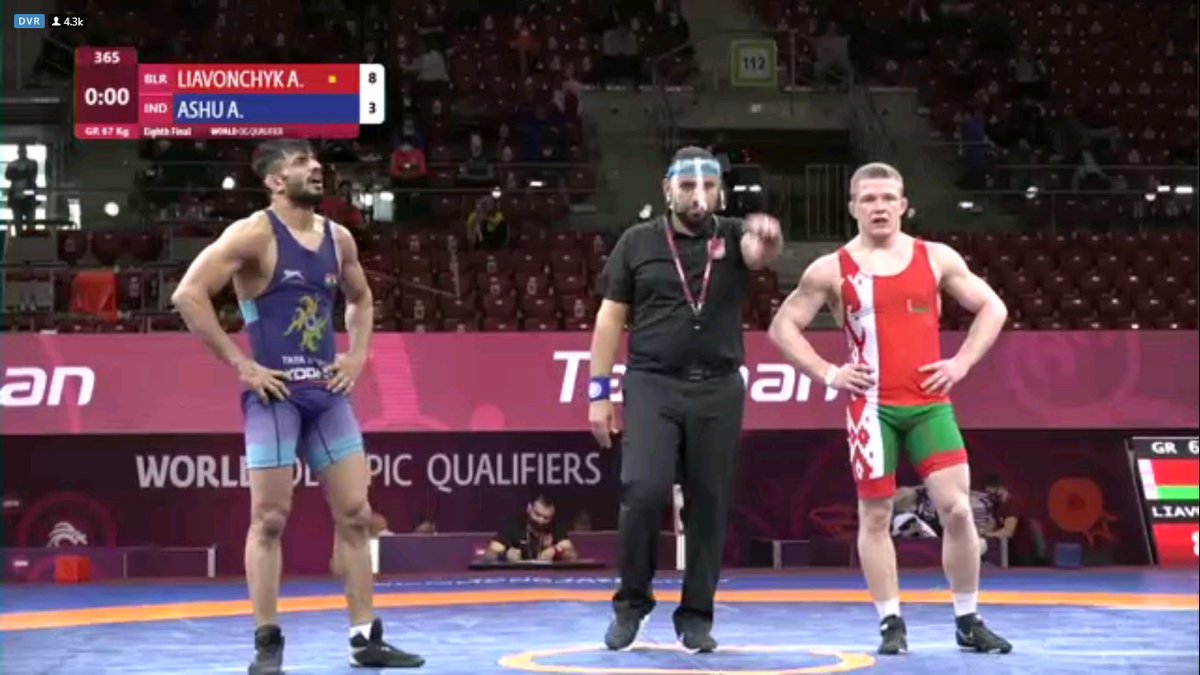  #Wrestling  #WorldOlympicQualifier GR 67kg: India's Ashu loses 8-3 in the pre QF against Bulgaria's Aliaksandr LIAVONCHYK. With that, India's Greco Roman wrestlers' hopes of earning a quota spot for  #Tokyo2020   comes to an end.  #WrestleSofia