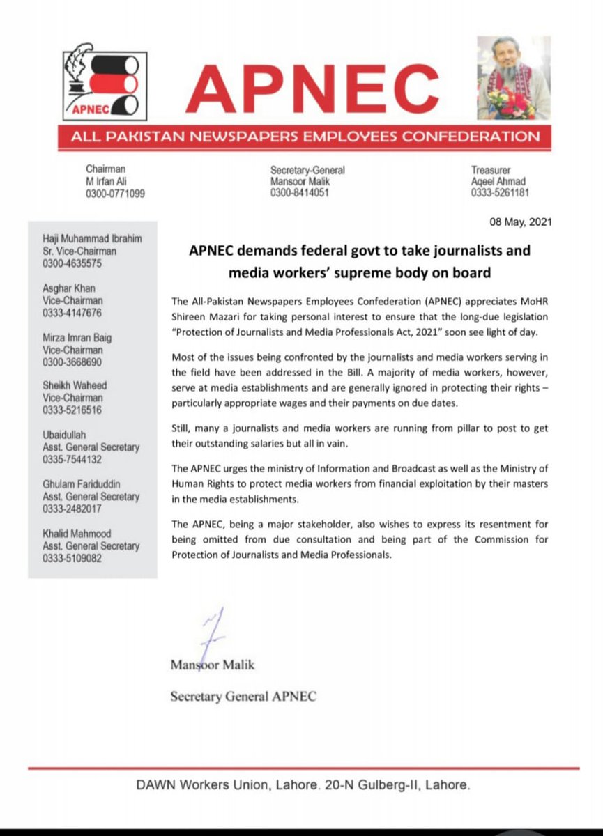 mansoor691's tweet photo. @MoIB_Official @fawadchaudhry The APNEC lauds @ShireenMazari1 for her efforts to ensure this long-due legislation see light of day. @APNEC1, however, feels ignored for its non-representation in the Commission for Protection of Journalists and Media Professionals. #ReviewNeeded
@ShireenMazari1
@fawadchaudhry https://t.co/ZrdIMx8sxC