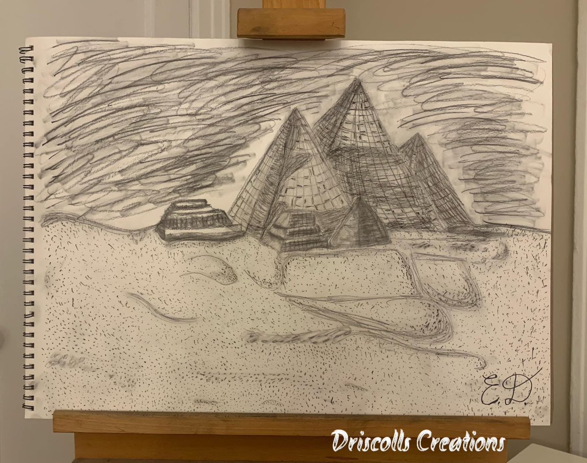 Pyramids of Giza piece is finally complete! Stay tuned for more unique creations coming soon! 🎨👩🏻‍🎨🛍 #drawing #charcoal #art #artist #writer #jewelrymaker #creative #aspiringcosplaymodel #aspiringentrepreneur #egypt #pyramids #history #fineart