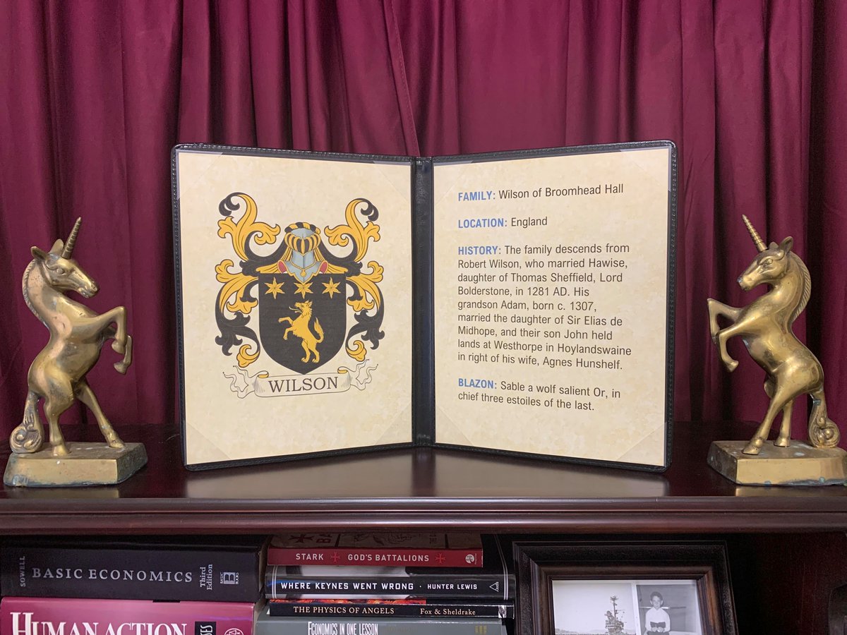 RHeraldry's tweet image. etsy.com/listing/101316…

The Wilsons of #Broomhead are traced back to the 13th century, descended from one Robert Wilson, who in 1281 married Hawise, a daughter of Thomas Sheffield, Lord of Bolsterstone in the reign of Edward I.

#wilson #heraldry #coatofarms #ancestry #genealogy