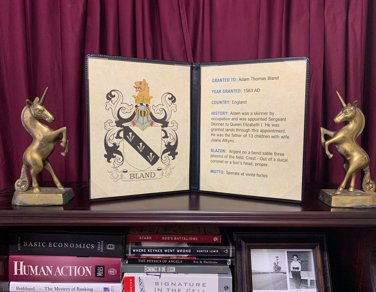 RHeraldry's tweet image. etsy.com/listing/997710…

Adam Bland was born in Orton, Westmorland c. 1528 AD. At the age of 14, he left to become an apprentice skinner in London. Around 1550, he became a yeoman of the Skinners Company of London. In 1560 he was appointed as Sergeant Skinner to Queen Elizabeth I