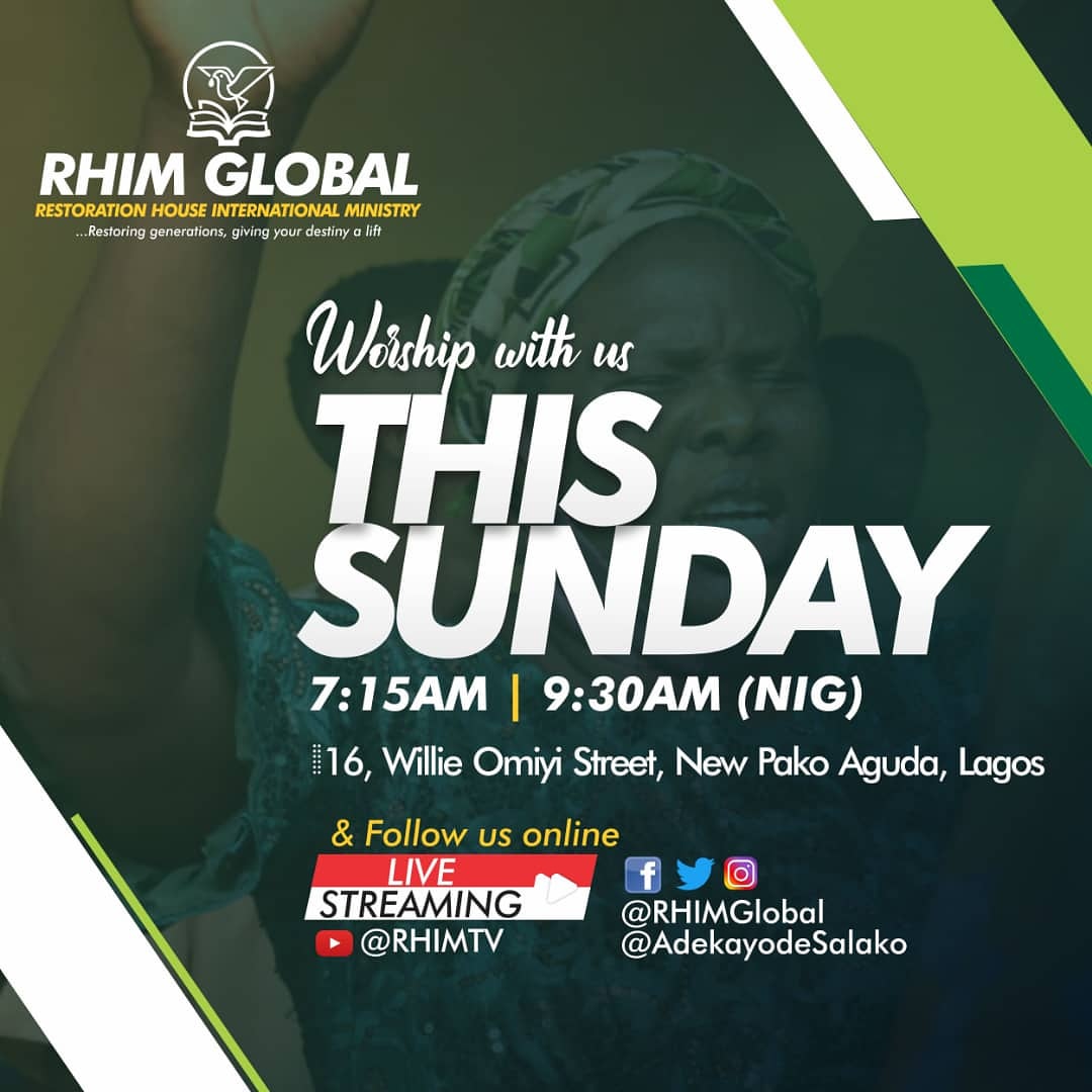 Don't miss tomorrow's Two Divine Encounter Service. It's promising to be a Great time in God's presence

© RHIM TV
#RHIMGlobal
#SupernaturalTransformation
#DivineLifting
#SundayService
#SeeYouInChurch
#RHIMGlobalInvitesYou
#RHIMService
#RHIMDominionChristianCenter