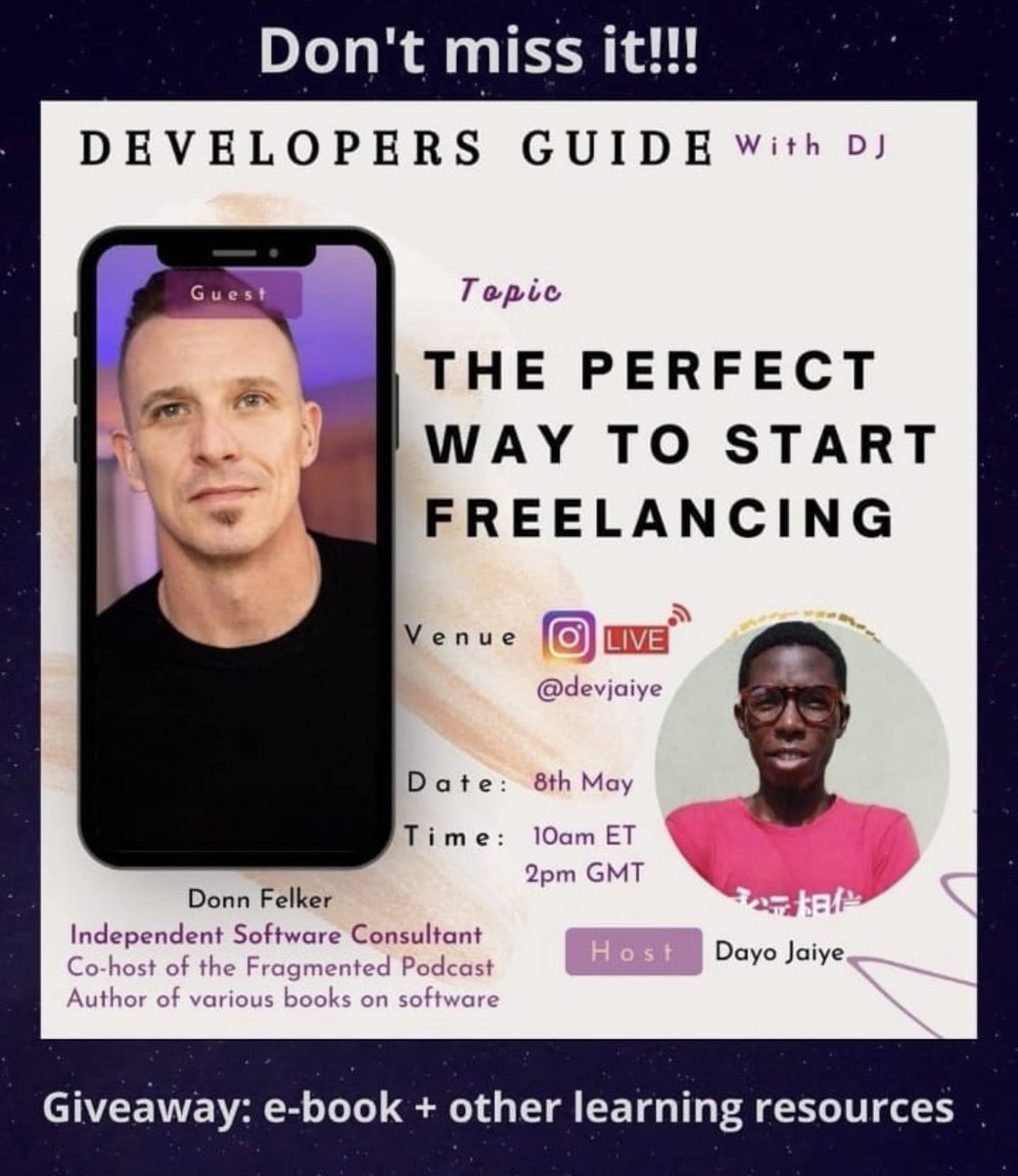 donnfelker's tweet photo. Doing an IG live today at 10am ET with @devJaiye where I’ll talking about freelancing and consulting in the software world. 

Follow me on IG to get notified and watch. 🎉
https://t.co/TCupZxvC3m https://t.co/UMyWNDovXv