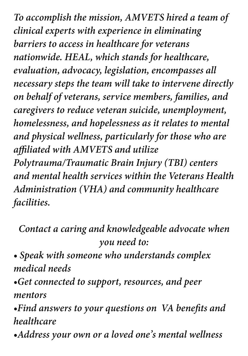 20/ AMVETS HEAL Program Cont.All Veterans, Active Duty Service Members, Guard, Reserve Members, caregivers, and family members are eligible to use the AMVETS’ HEAL Helpline and HEAL Program services.