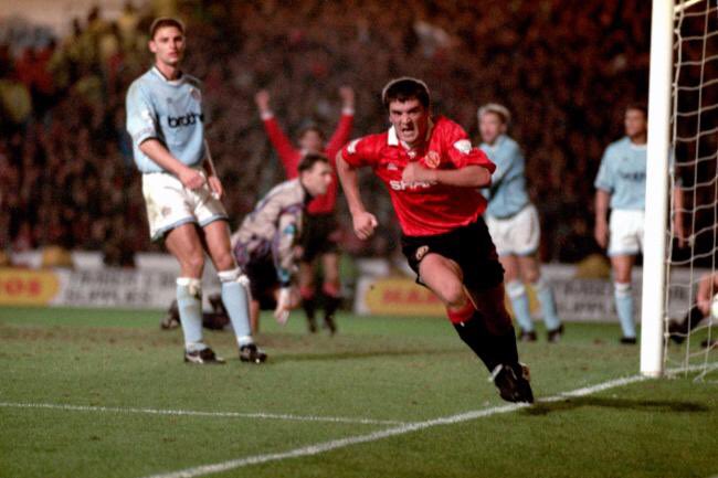 1993-94 Manchester United 3-2 Manchester City. Roy Keane scoring a last minute winner after 2 goals from Cantona.