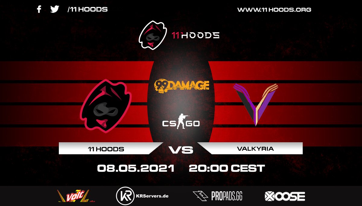 *MATCHDAY*

Es steht der 7. Spieltag der <a href="/99DAMAGEde/">99Damage</a> Liga an! 

Nach der Niederlage letzte Woche wollen unsere Jungs wieder die Punkte in die #HOOD bringen. 

Heutiger Gegner ist das Team von <a href="/ValkyriaGO/">Valkyria</a> 

⏰20:00 Uhr
📺twitch.tv/7michi12

#beone #hoodyourself #99liga