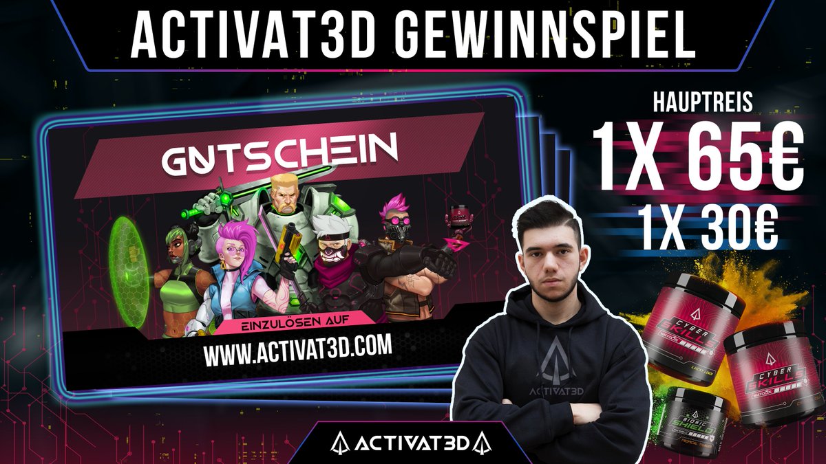 ⚡️ GIVEAWAY ⚡️

Ich verlose 1x30€ und 1x65€ Gutscheine für ACTIVAT3D! 

Was ihr dafür tun müsst:

- 🤝Folgt <a href="/PieroCOD/">Piero</a> &amp; <a href="/Activat3D_com/">ACTIVAT3D</a>
 
- 🔁 Retweet den Tweet

Das Giveaway endet am 21.05.21 #Werbung