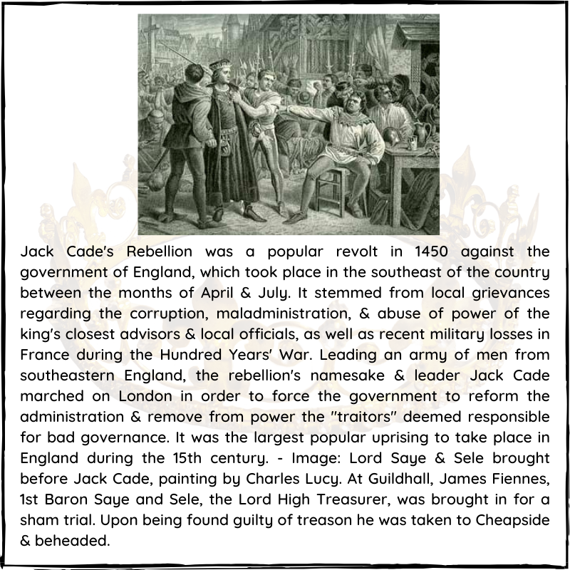BritishHistorym's tweet photo. #otd May 1450 – Kentishmen revolt against King Henry VI.
#JackCade #Rebellion #revolt #HenryVI #KingHenryVI #Kentishmen #Englishhistorty #London https://t.co/GPYpvF0e9x