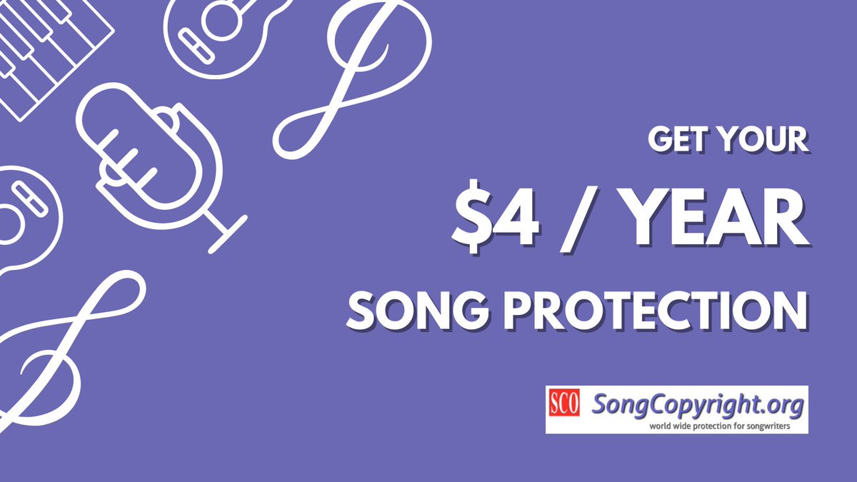 SongCopyright's tweet image. International Song Copyright Registration is US$40 for ten years cover, protection and legal backup. For only $4 a year, you receive the most complete international copyright protection and legal cover for songwriters available.
songcopyright.org