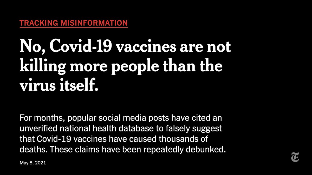 The coronavirus vaccines are not killing more people than the virus itself. These false claims have been repeatedly debunked, but they remain in circulation as prominent public figures like Tucker Carlson, a host on Fox News, continue to promote them. https://t.co/VdAt6VeXkU https://t.co/aRQ1NFJCsm