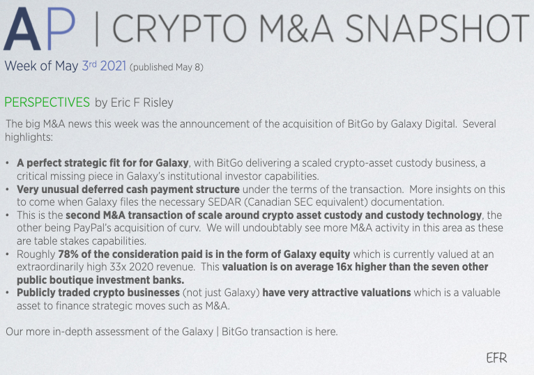 This week's AP Crypto M&amp;A Snapshot.  A big week.

bit.ly/3vSAz6Y

<a href="/GLXY_OFFICIAL/">GLXY</a> #CryptoMandA #Bitcoin