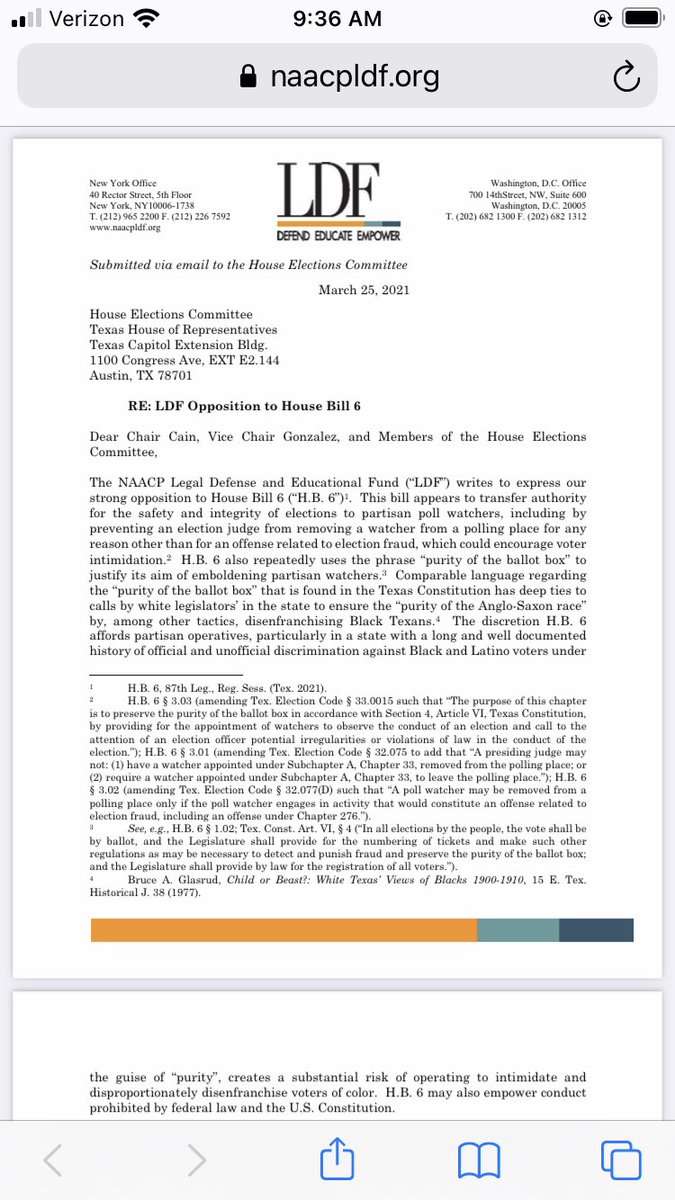 The “purity of the ballot box” language has a very specific history in TX which  @NAACP_LDF lifted up in the written testimony we submitted opposing HB 6