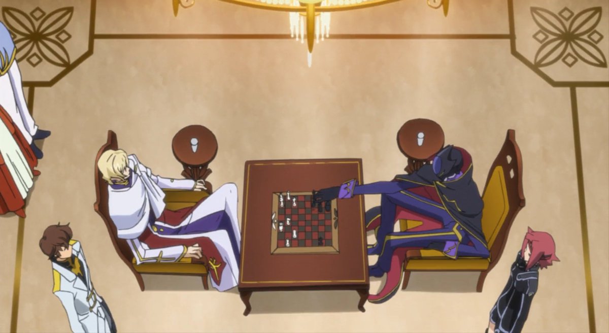 So I got to the infamous chess scene from Code Geass.My interpretation of this scene is interesting, because I think the writing behind this sequence is genius if you view it with a certain perspective.This will be an essay analyzing this sequence. Please enjoy.