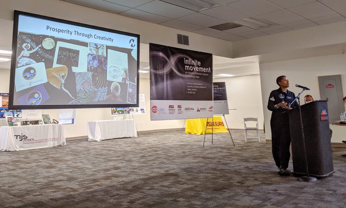 DrSianProctor's tweet photo. It was an honor to meet @CaptMarkKelly and represent the @inspiration4x crew at the @asunewspace #InfiniteMovement Expo. I shared my #Space2inspire story &amp; talked about the future of education &amp; the importance of the @mcccd community colleges. @smccnews @AZSpaceport @BaltuTech https://t.co/WNPHHs1chc