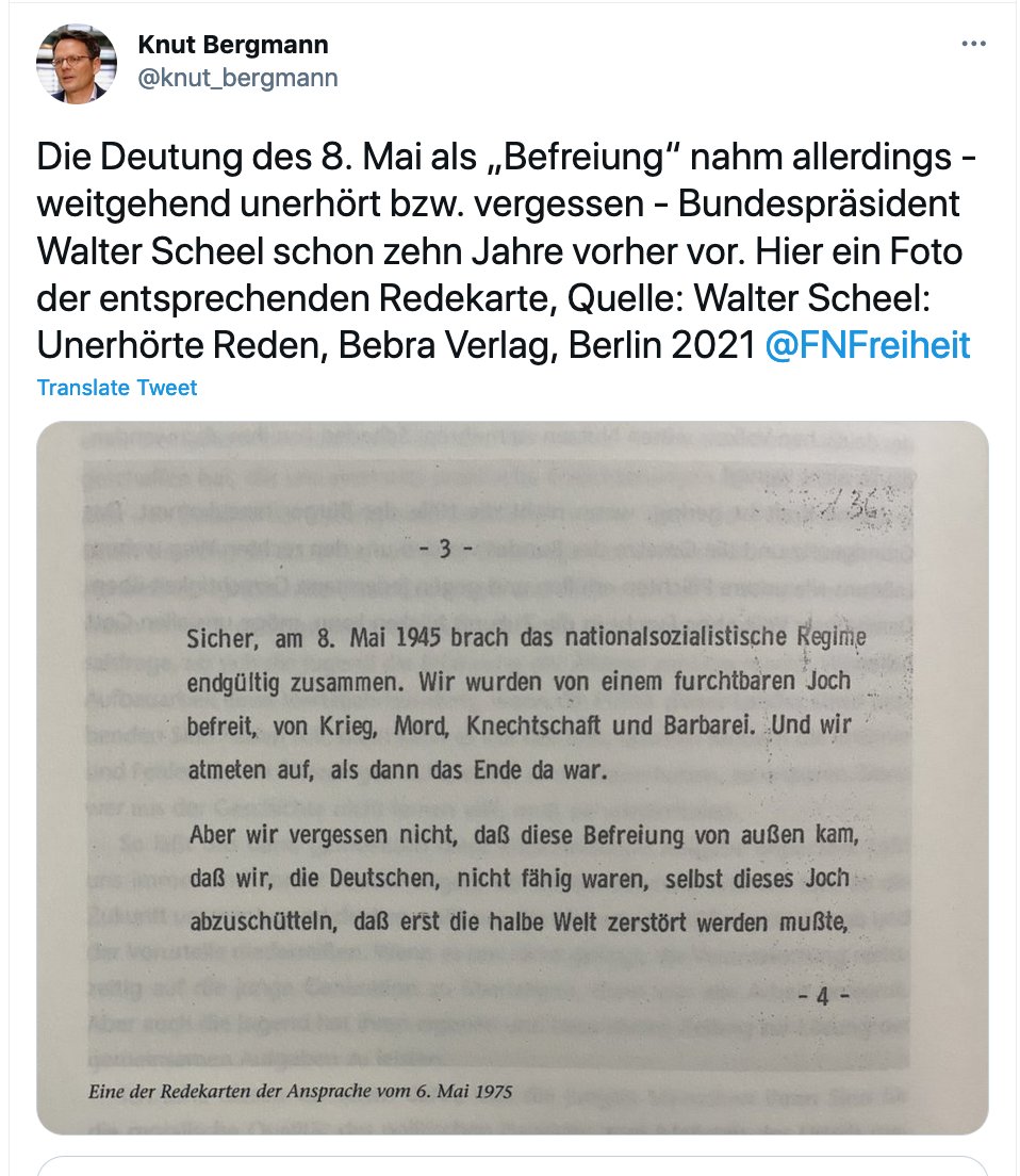 The FDP has been quiet on  #TagderBefreiung on twitter aside from this post from the Friedrich-Naumann-Stiftung (if you see any posts, please reply with them!)