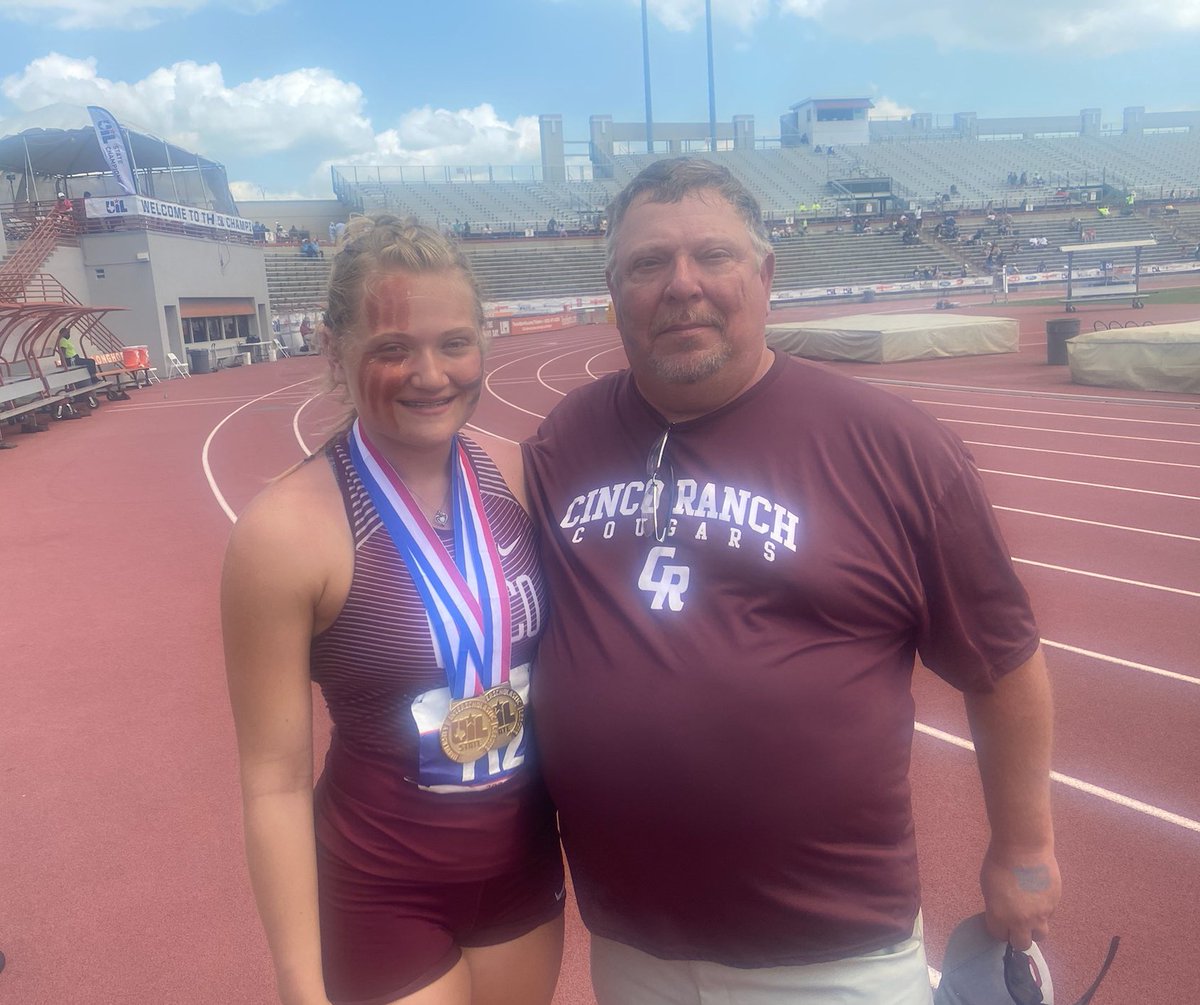 🚨STATE CHAMP ALERT🚨

Amelia Flynt has won another Gold 🥇at the #UILState Track Meet, this in the discus. She threw 173’ 7”.

She’s pictured here with her throwing coach, Coach Fincher.

Double Gold Medalist!  Great job Amelia!!