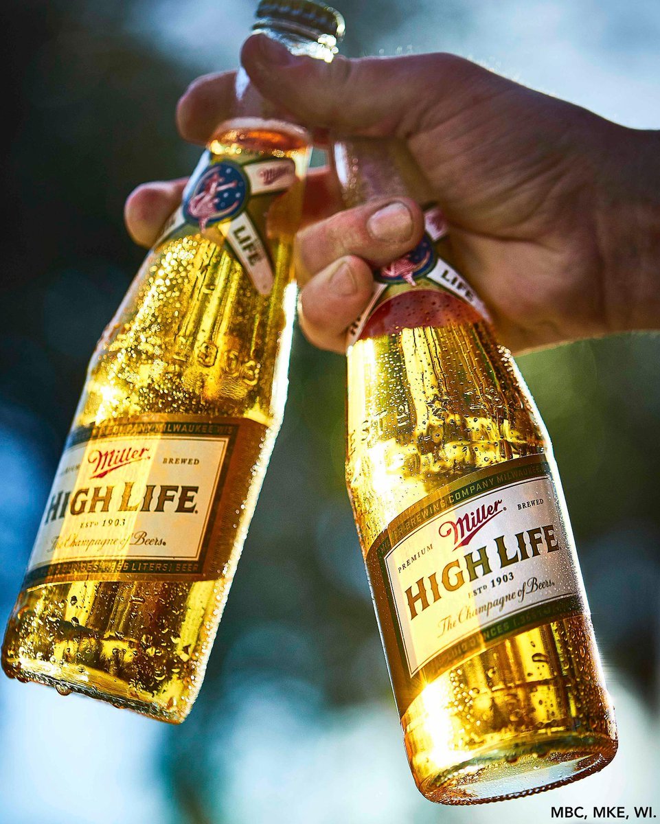 Finally, a terrified waitress provided Bruno's Miller High Life. Miller High Life is brewed with a proprietary blend of malted barley, Galena hops from the Pacific Northwest, and Miller yeast. This effervescent flagship beer has been an American favorite since the early 1900s.