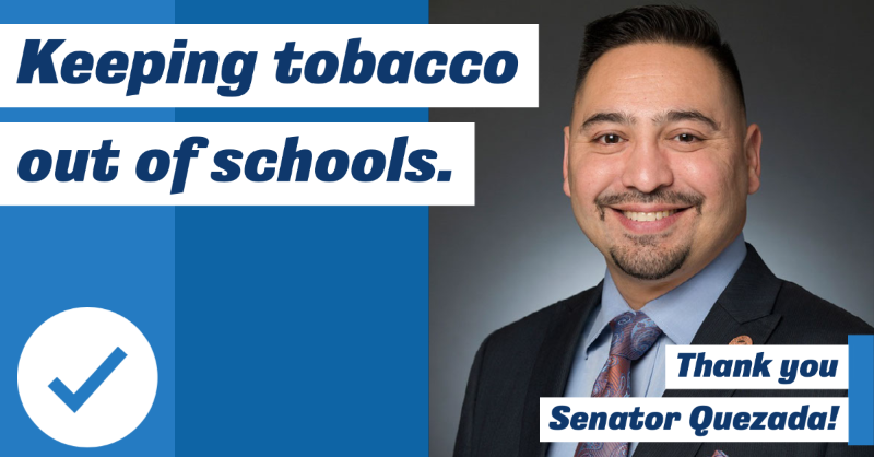 ASFAorg's tweet photo. Thank you Senator Martin Quezada for supporting the prohibition of all tobacco in our children’s schools and for allowing our local leaders to regulate the sale of tobacco near our schools. @SenQuezada29