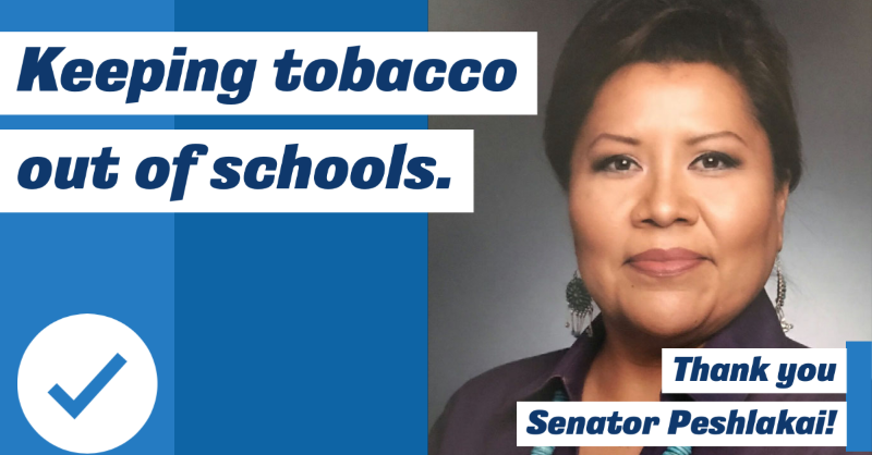ASFAorg's tweet photo. Thank you Senator Jamescita Peshlakai for supporting the prohibition of all tobacco in our children’s schools and for allowing our local leaders to regulate the sale of tobacco near our schools. @jamescita