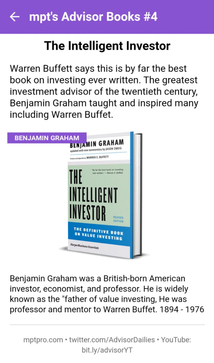michaelpthomas's tweet photo. ► The Intelligent Investor by Benjamin Graham (mpt's Advisor Books #4)

► Our Goodreads book club: https://t.co/dfN5kmip2X 

#reading #books #selfimprovement #money #retirement #investing #americanfunds #mutualfunds #registeredrep #financialadvisor #benjamingraham https://t.co/WOhcedFpGx
