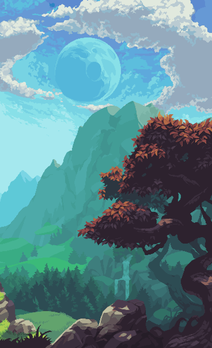 I don't seem to have much old tall stuff to share so to avoid feeling left out I cropped an old thing and rushed in some new 10 min clouds >_> #pixelart