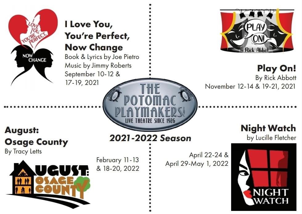 PPlaymakers's tweet photo. Did you see our exciting new season lineup!? Which is your favorite? #iloveyouyoureperfectnowchange #augustosagecounty #playon #nightwatch #farce #suspense #potomacplaymakers #musical #seasonannouncement https://t.co/TvCIWFk8r4