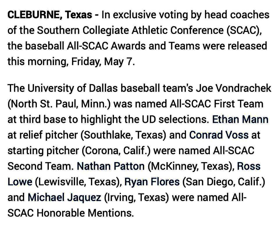 DragonBaseball's tweet photo. Ethan Mann earns SCAC All-Conference honor in his first collegiate season. So proud of you E, #WorkWins! https://t.co/30tvOs5PCu