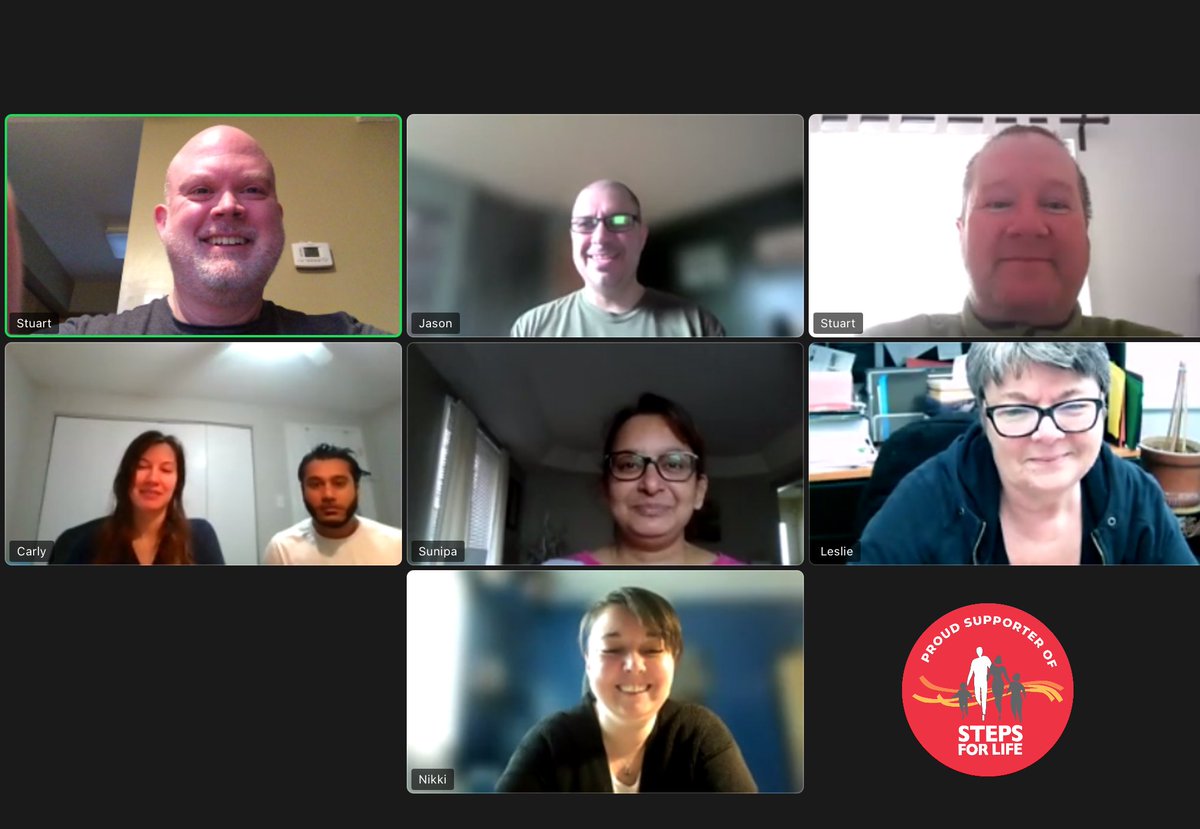 BCRSP's tweet image. As part of the Steps for Life walk today in Mississauga, the BCRSP staff participated virtually in their own activities and got together on Zoom to mark the occasion. #WeWalkTogether #StepsforLifeWalk2021