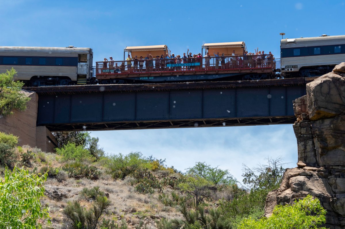 VerdeCanyonRail's tweet photo. The thrill of being surrounded by high desert beauty all around: #VerdeCanyonRR's open-air viewing cars provide guests access to wide open western wonder in addition to their adjacent climate-controlled indoor seat. The best of both worlds! https://t.co/Ufaqrojndy #SpringInAZ https://t.co/F0grU1AfT3