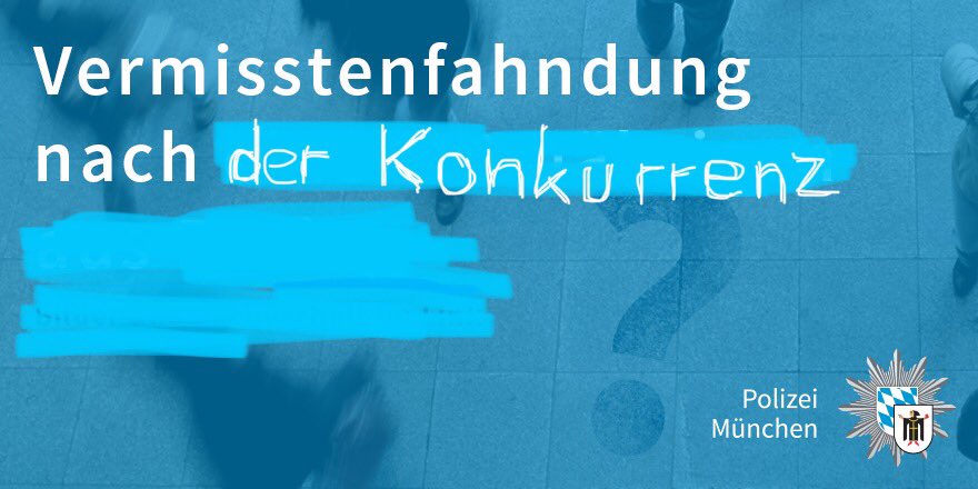 Polizei München (@polizeimuenchen) on Twitter photo #Vermisstenfahndung
Seit ca. 9 Jahren wird aus der #Bundesliga die Konkurrenz vermisst. Sachdienliche Hinweise bitte an den <a href="/FCBayern/">FC Bayern München</a> oder jede Polizeidienststelle. #Vermisstenfahndung
Seit ca. 9 Jahren wird aus der #Bundesliga die Konkurrenz vermisst. Sachdienliche Hinweise bitte an den <a href="/FCBayern/">FC Bayern München</a> oder jede Polizeidienststelle.