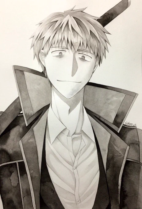 薄墨で斎藤一の第一再臨描きました。 