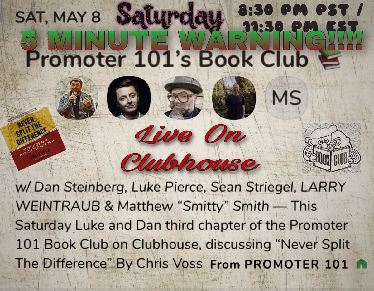 Join us this morning on Clubhouse for the Promoter101 The Podcast Bookclub 

joinclubhouse.com/event/xqjj0ZEo